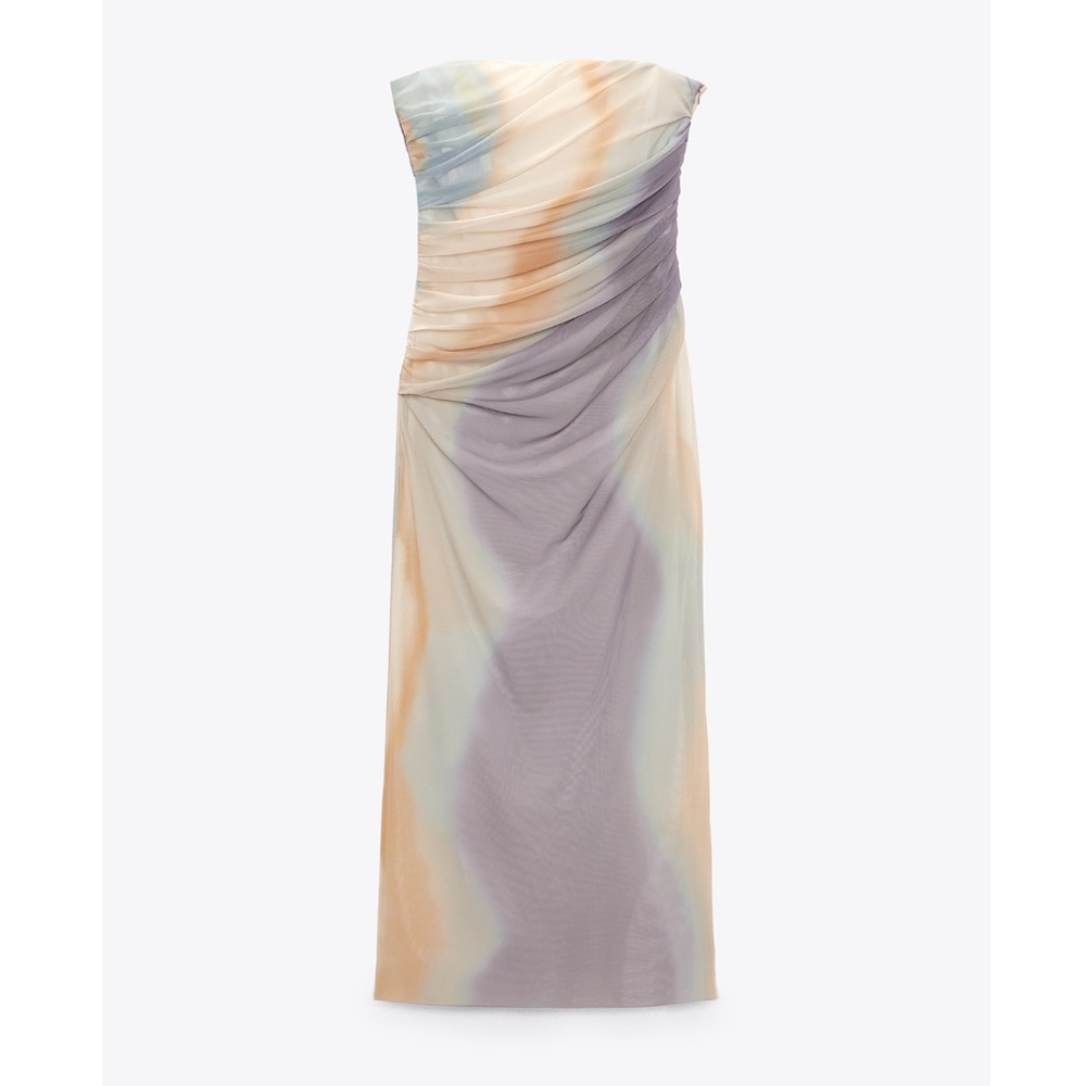 Zara STRAPLESS PRINTED TULLE DRESS - Picture 8 of 16